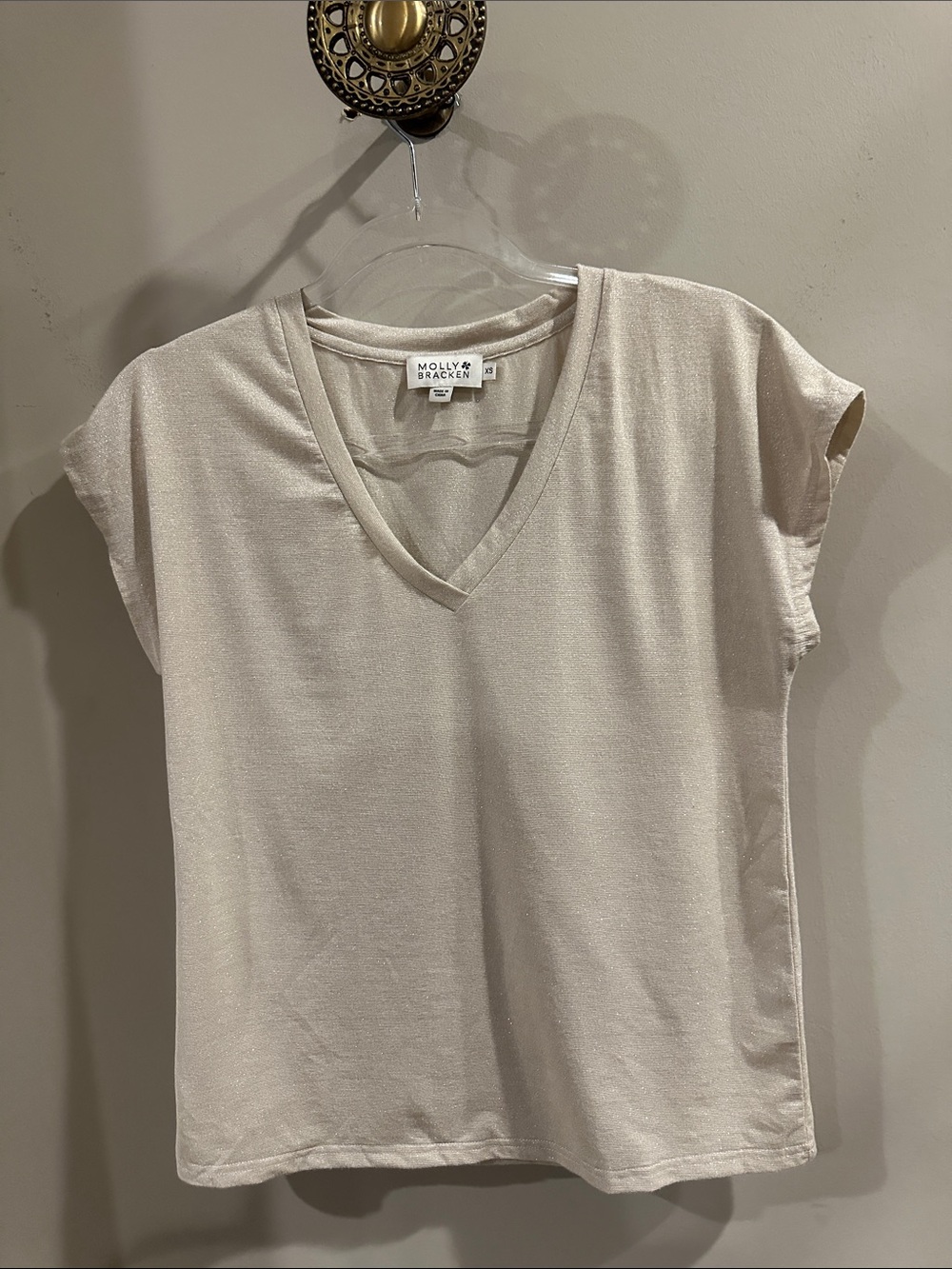 Molly Bracken Gold Shimmer V-Neck Short Sleeve Tee